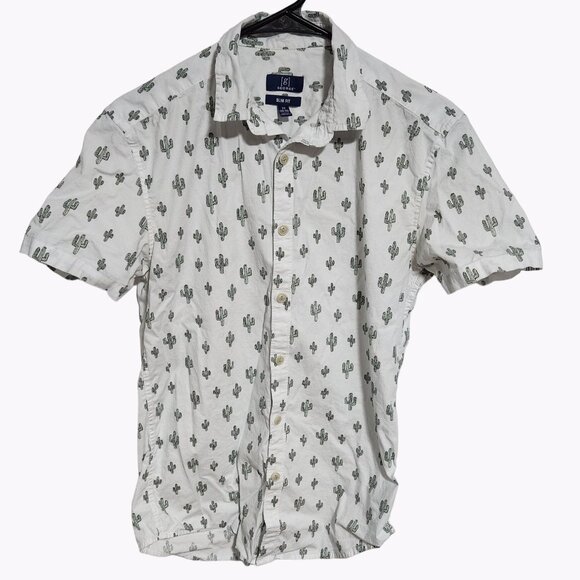 George Button Front Shirt Mens Size XS White Cactus All Over Print Short Sleeve - Picture 1 of 4
